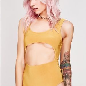 Yellow Cut out bodysuit Dollskill